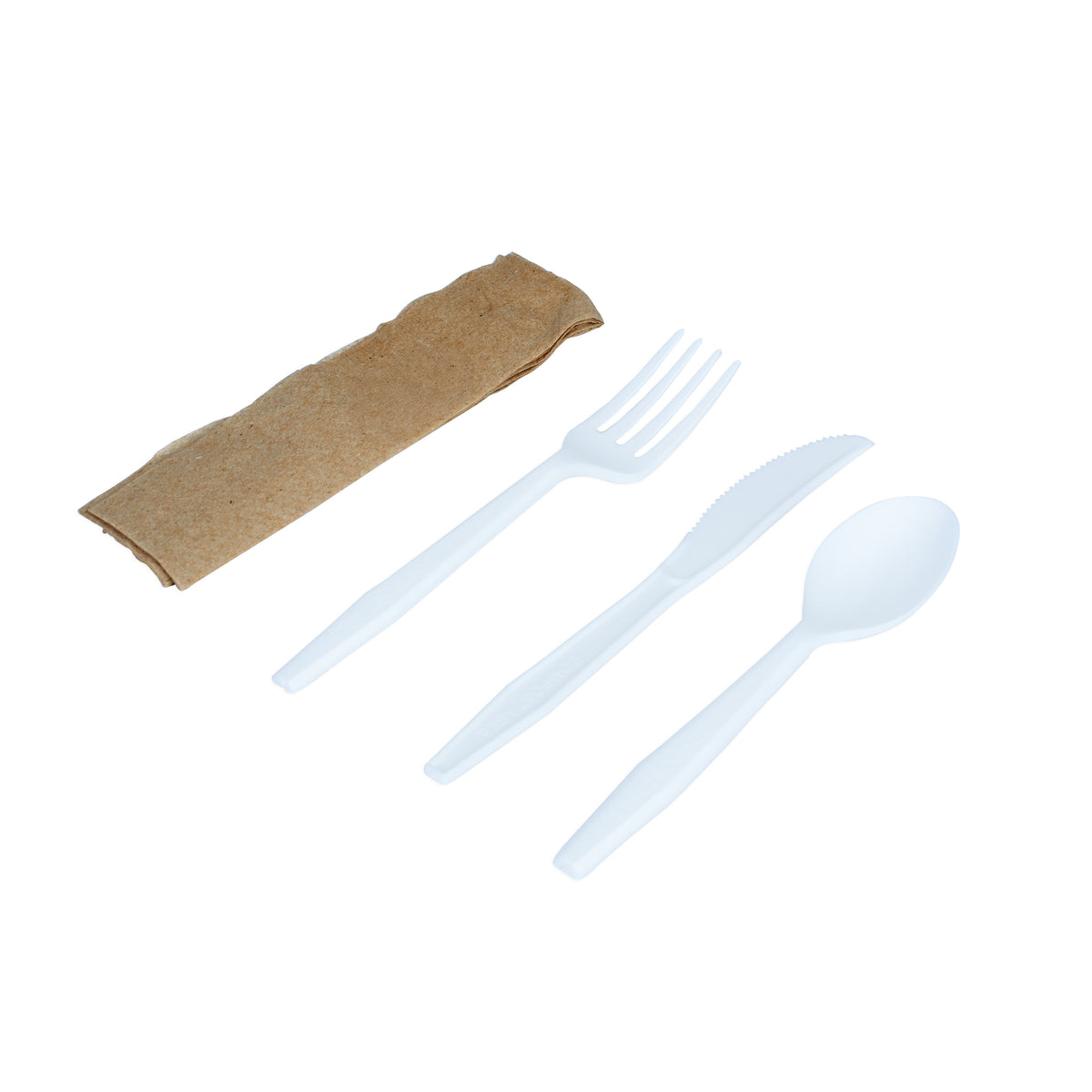 Wrapped Cutlery Kit F,S,K, w/ Napkin CPLA, White — Case of 250 (Item 42CKFSK.WH)