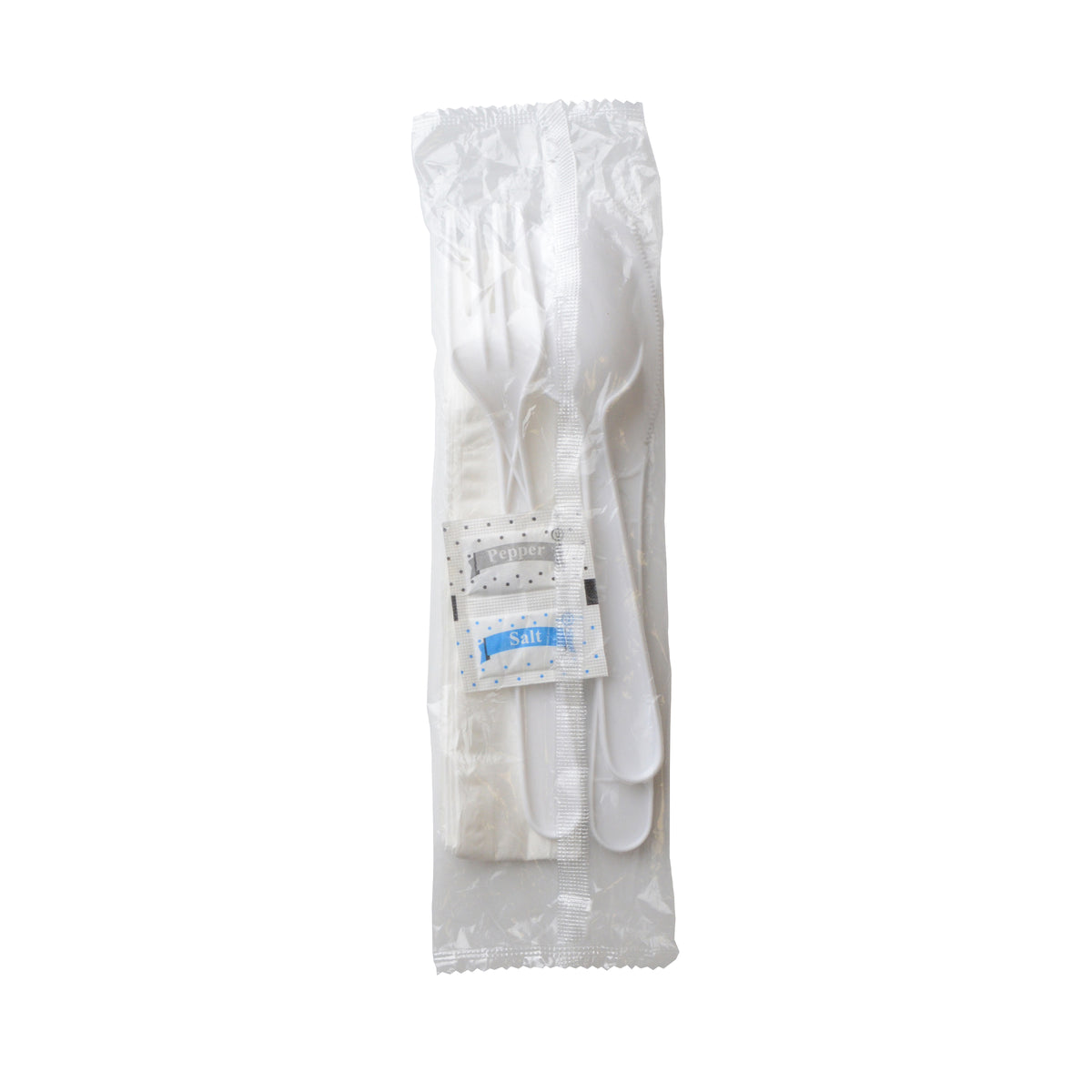 WRAPPED CUTLERY KIT - F, S, K, W/ NAPKIN S&P, PP BLACK, WHITE