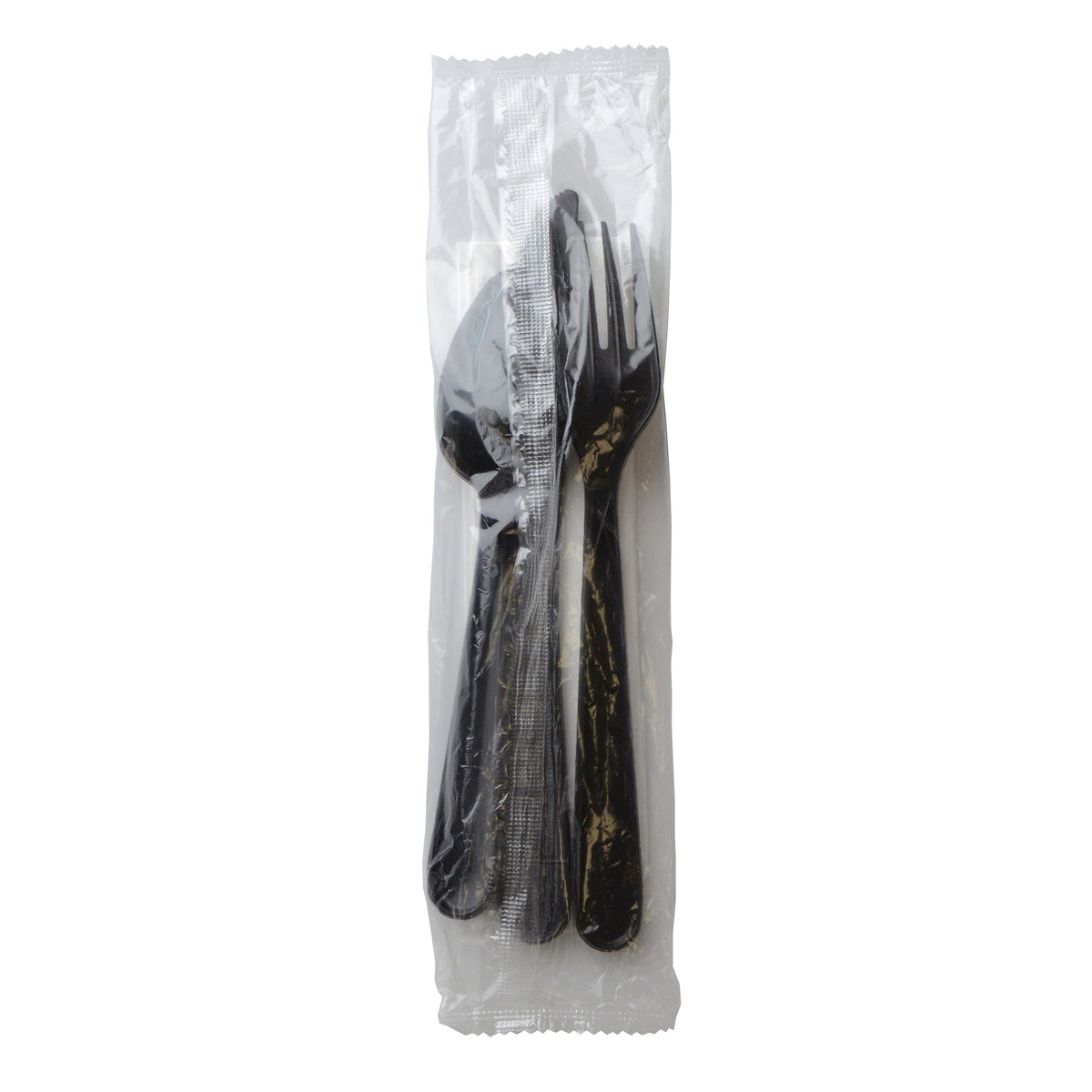 Wrapped Cutlery Kit F,S,K, w/ Napkin, PP, Black — Case of 250 (Item 17CKFSKPP.BK)