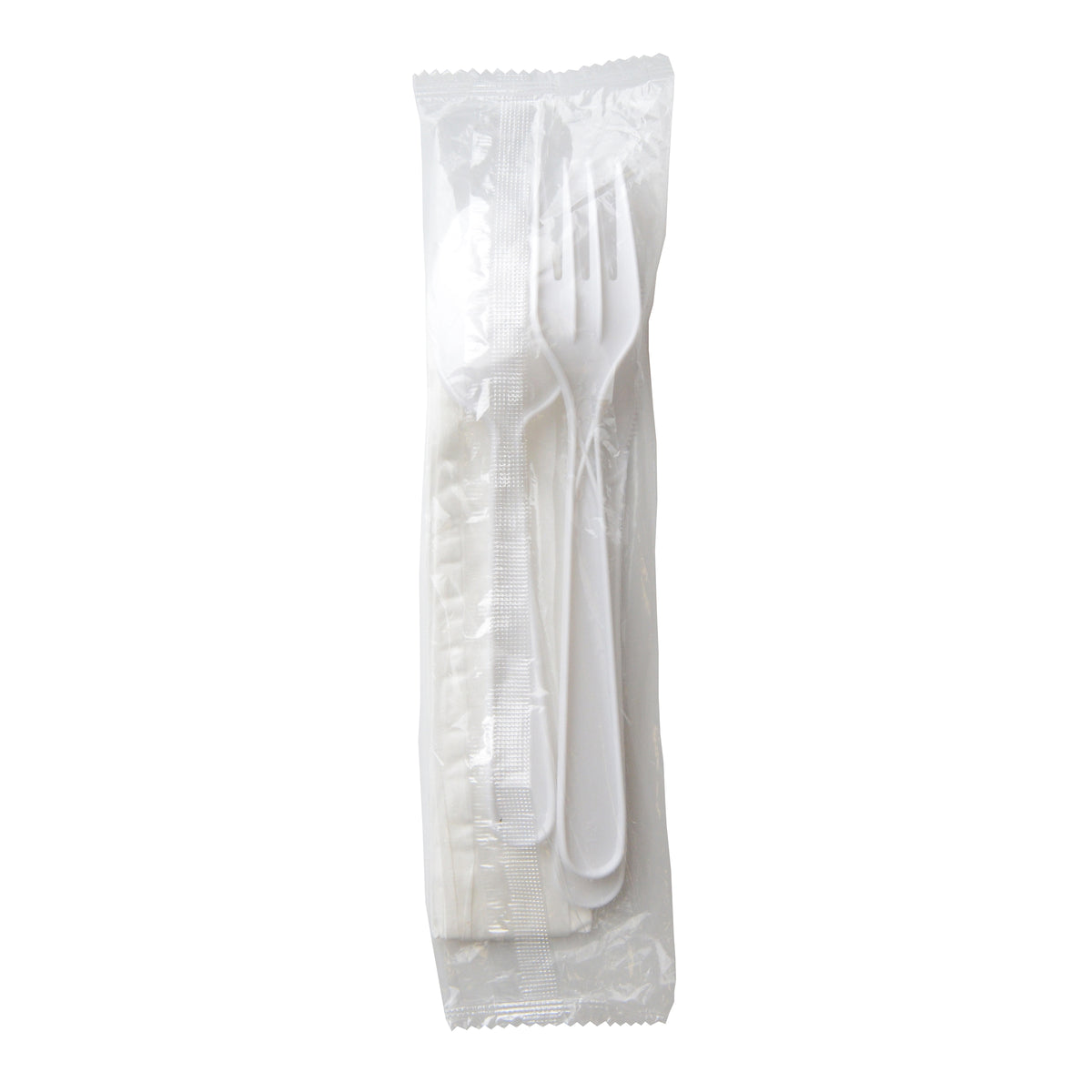 Wrapped Cutlery Kit F,S,K, w/ Napkin, PP, White — Case of 250 (Item 17CKFSKPP.WH)