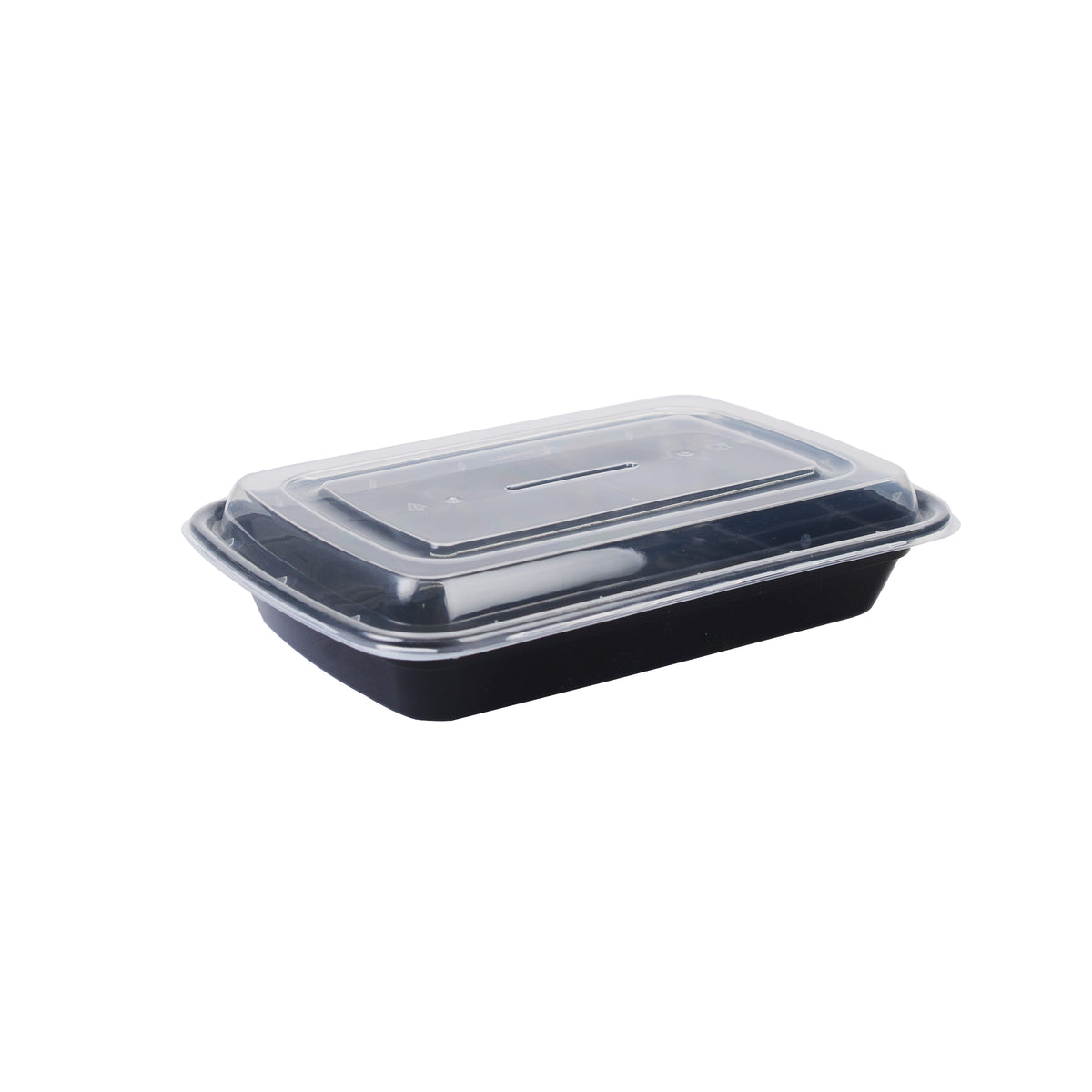 28 oz. Rectangular Bowl w/ Lid, PP - E Series, Black/Clear (Item 17CPRCB28)