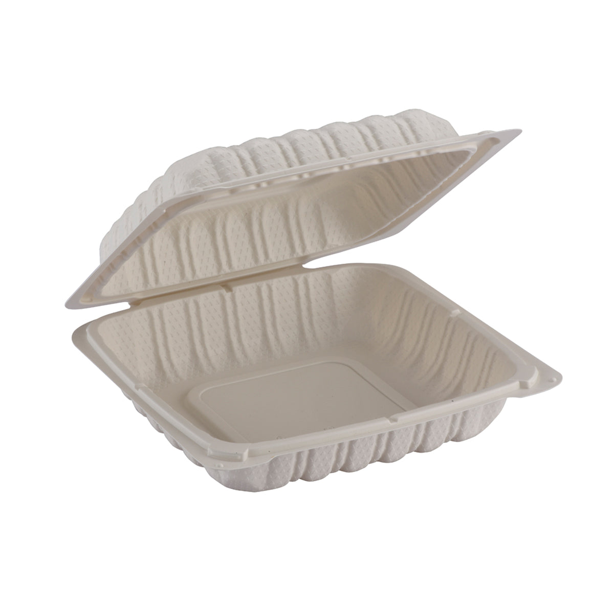 8" X 8" Square Hinged Mineral Filled PP Container, White — Case of 150 (Item 17SH8PP.WH)