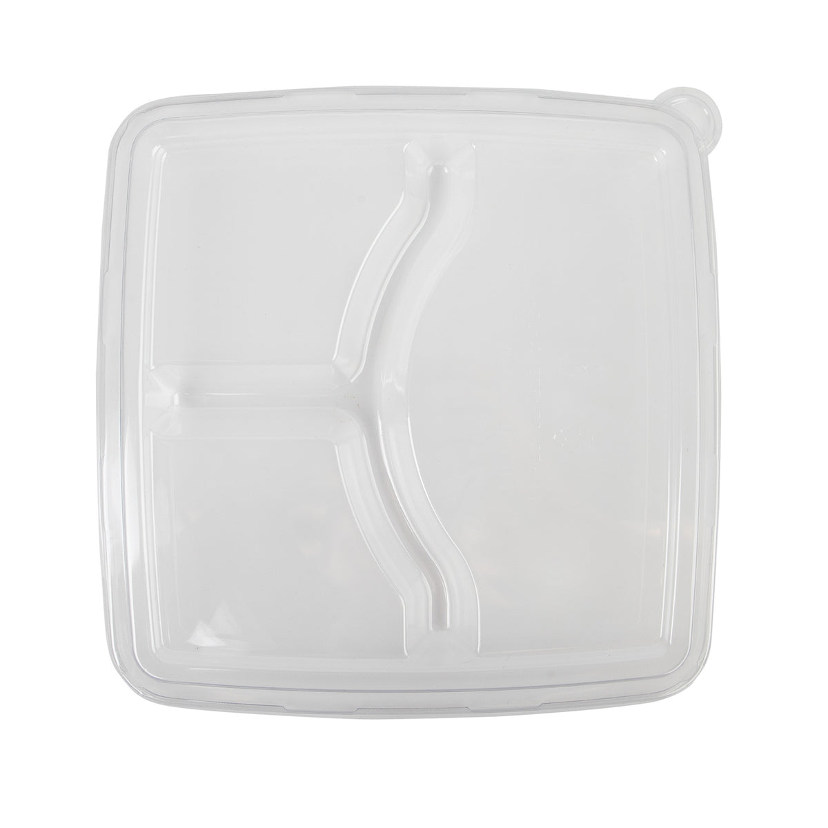 9" Square 3 Section Flat PET Lid, Clear — Case of 200 (Item 42STFL9S3)