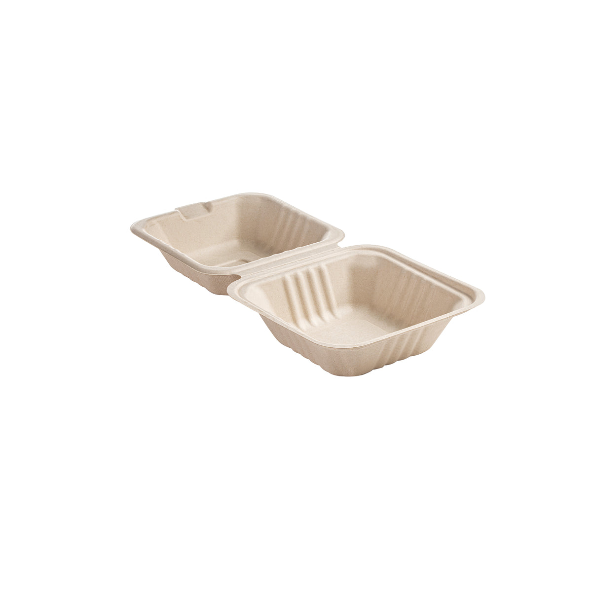 6" X 6" X 3.1" Hinged Container - PFAS Free, Tan — Case of 500 (Item 43SH6)