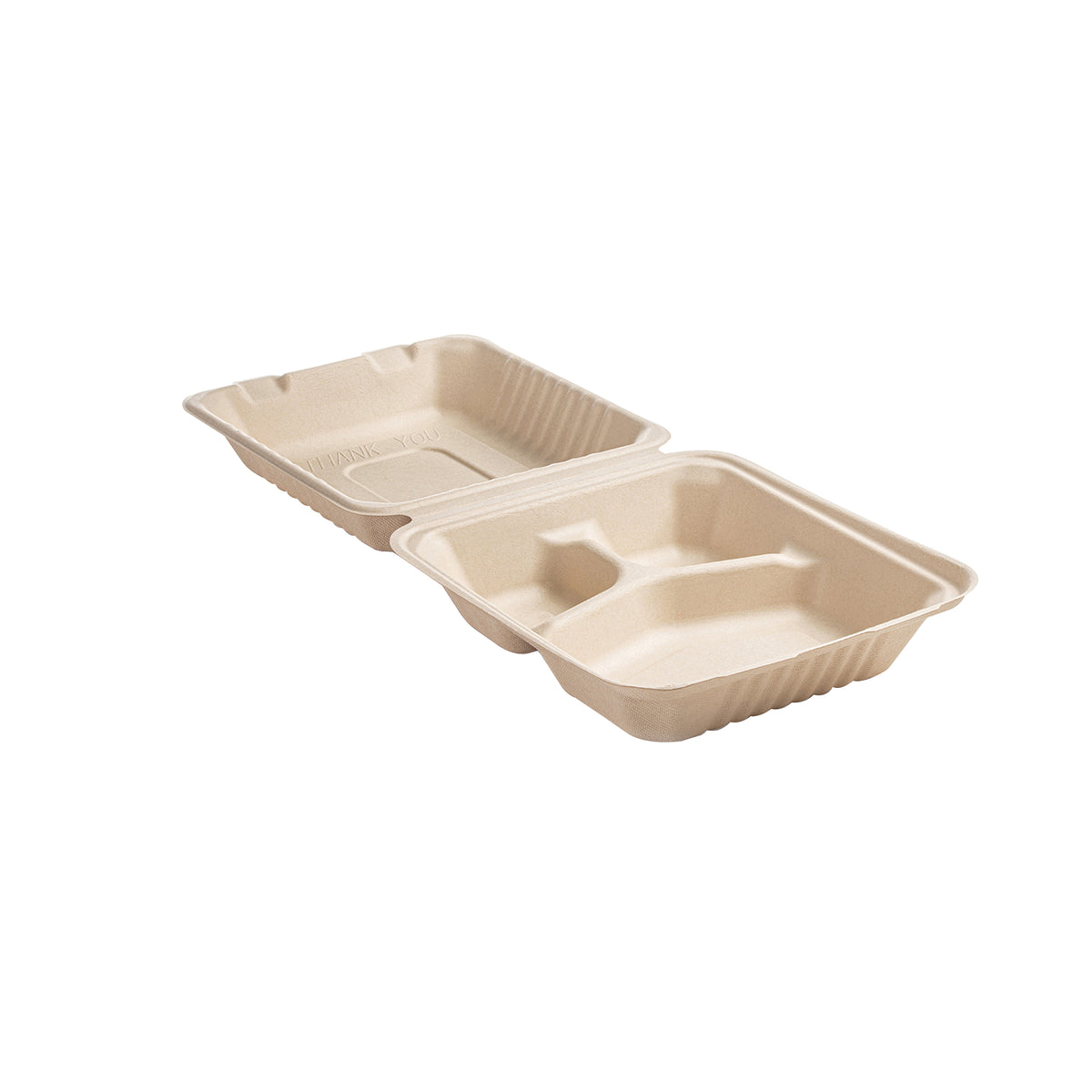 8" X 8" X 3.1" - 3 Section Deep Hinged Container - PFAS Free, Tan — Case of 200 (Item 43SHD8S3)