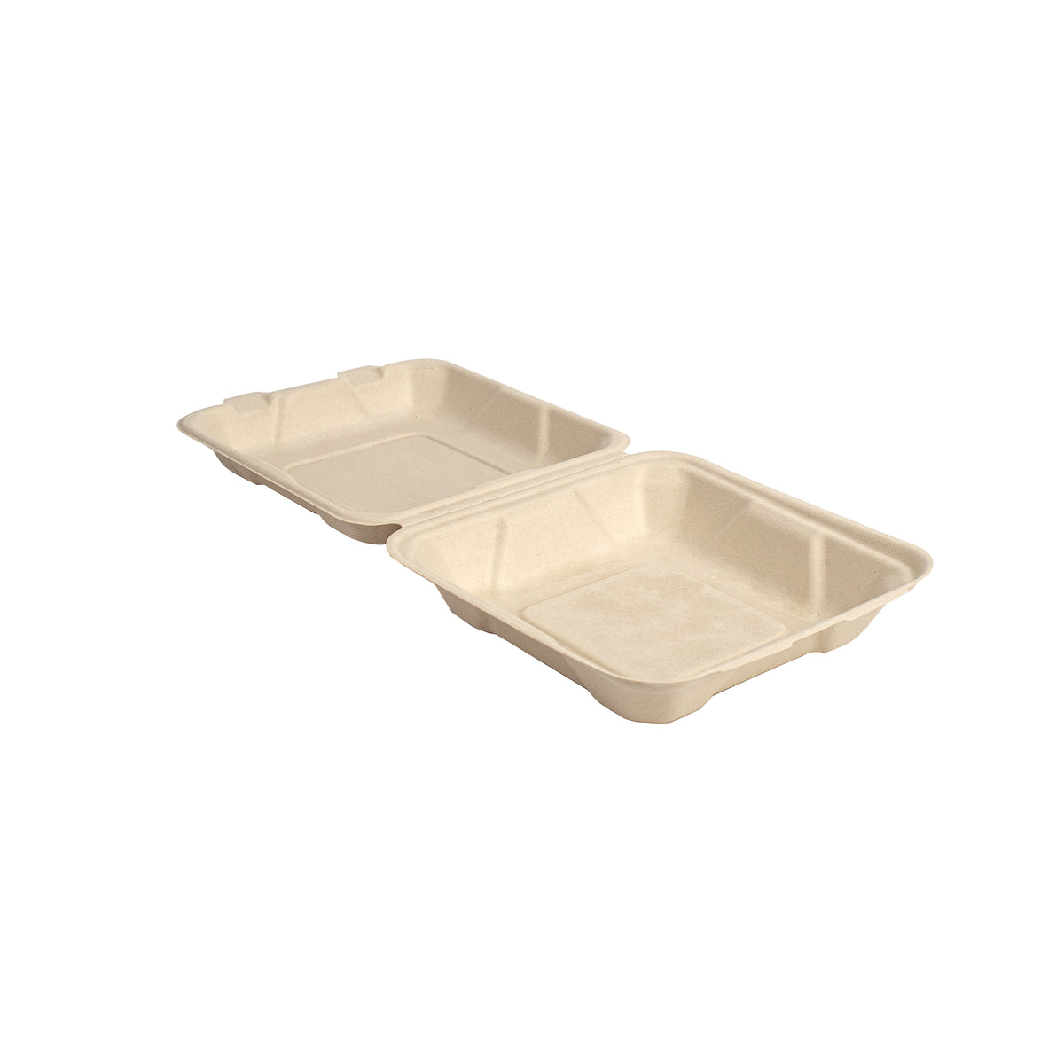 8" X 8" X 2.5" Hinged Container - Low - PFAS Free, Tan — Case of 200 (Item 43SH8)