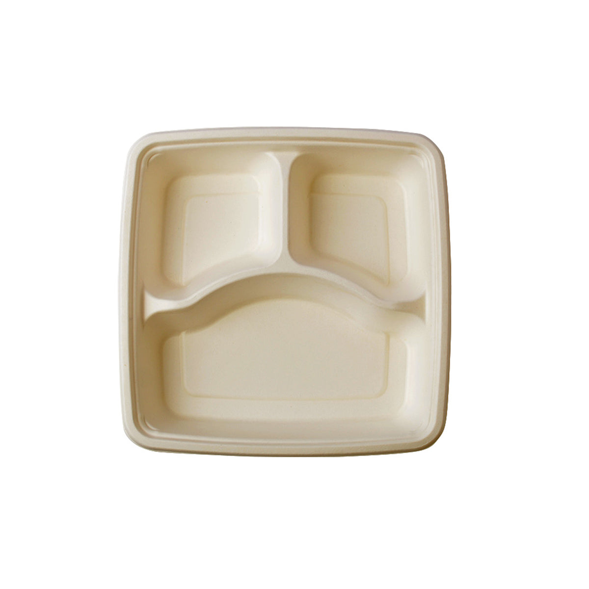 9" - 3 Section Square Tray - PFAS Free, Tan — Case of 2 (Item 43ST9S3)