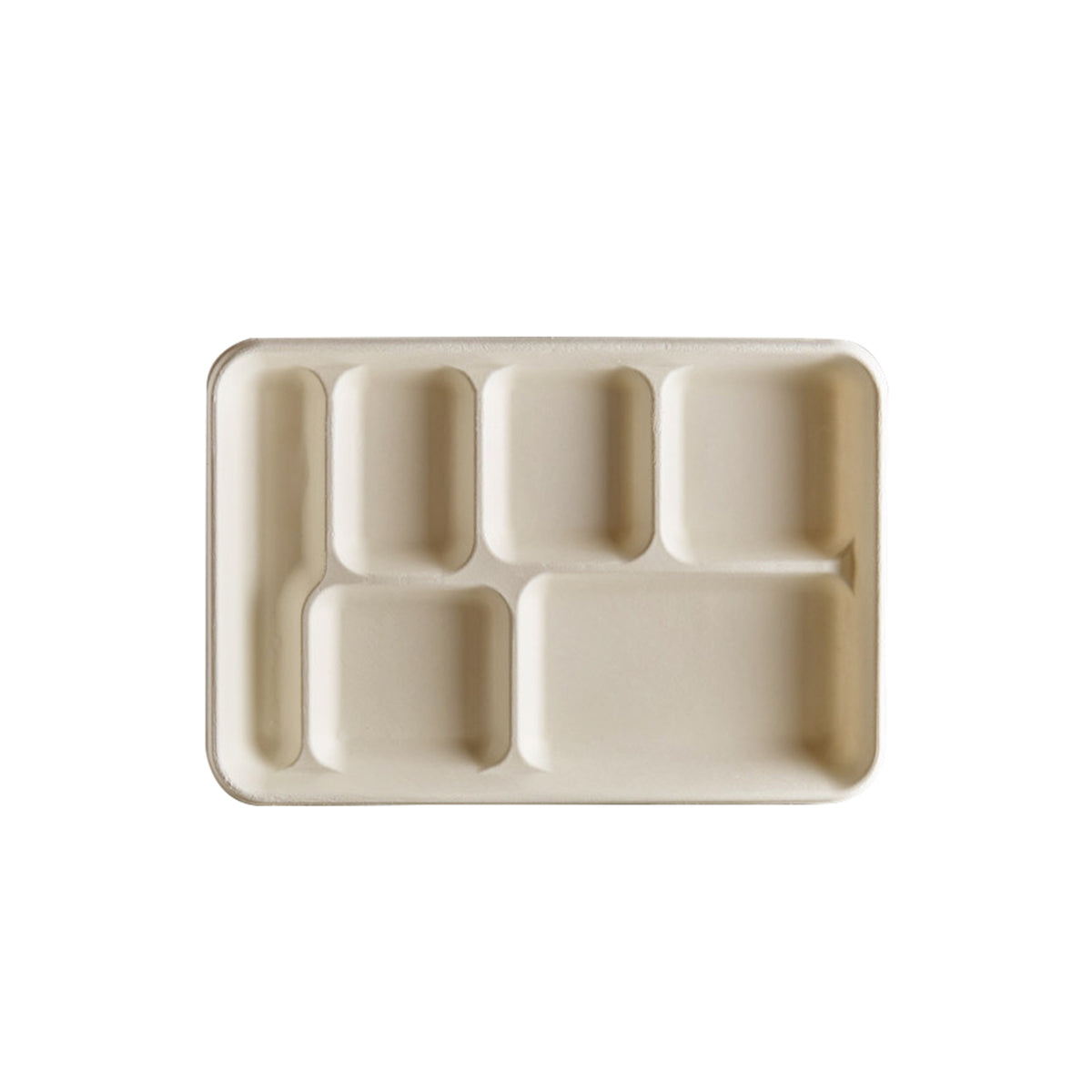 12.7" X 8.7" - 6 Section Tray - PFAS Free, Tan — Case of 250 (Item 43RCT128S6)