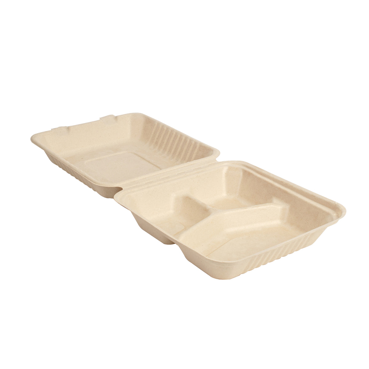 9" X 9" X 3.1" - 3 Section PLA Lined Hinged Container - Deep, Tan — Case of 200 (Item 43SHDL9S3)