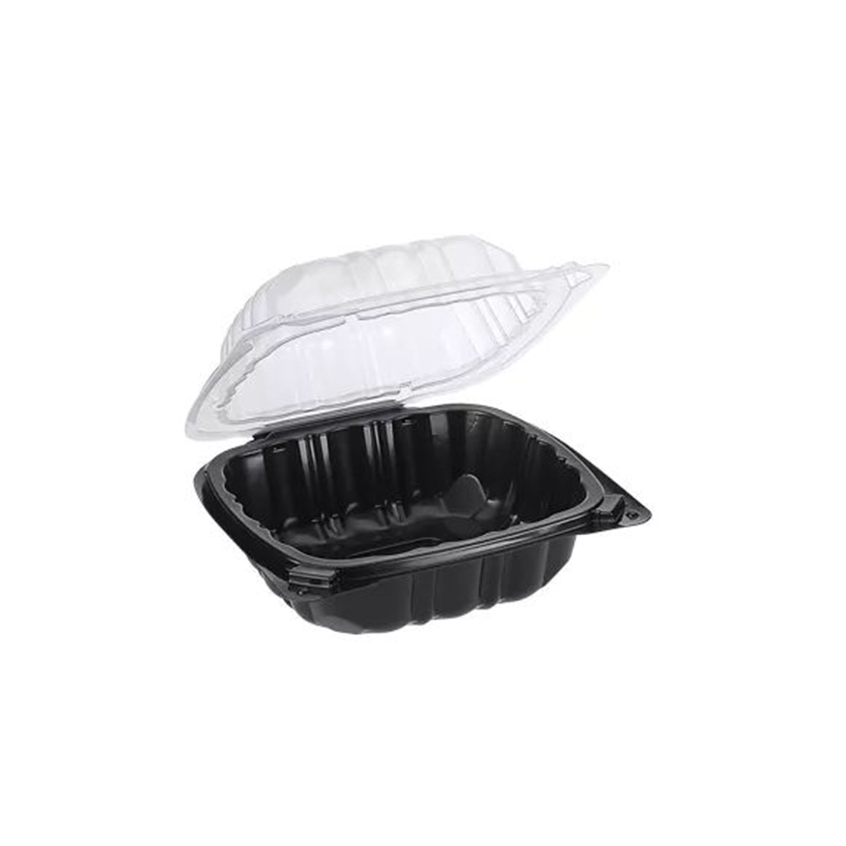 6" x 6" Square Hinged Duo Colored PP Container, Black/clear (Fineline 172SH6V2.BKCL)