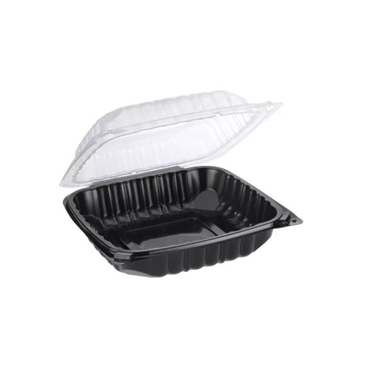 8" X 8" Square Hinged Duo Colored PP Container, Black/Clear — Case of 100 (Item 172SH8V2.BKCL)
