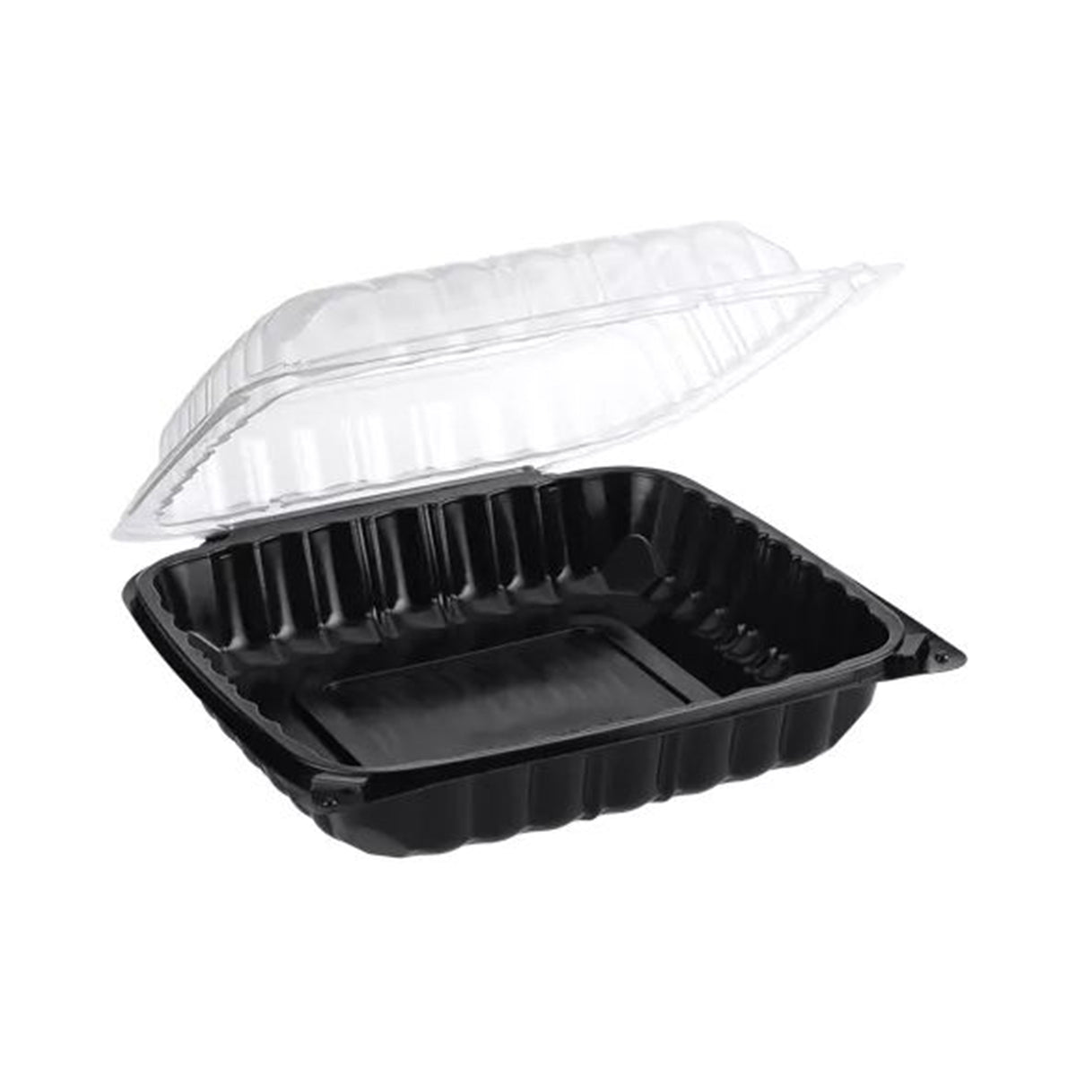 9" X 9" Square Hinged Duo Colored PP Container, Black/Clear — Case of 100 (Item 172SH9V2.BKCL)