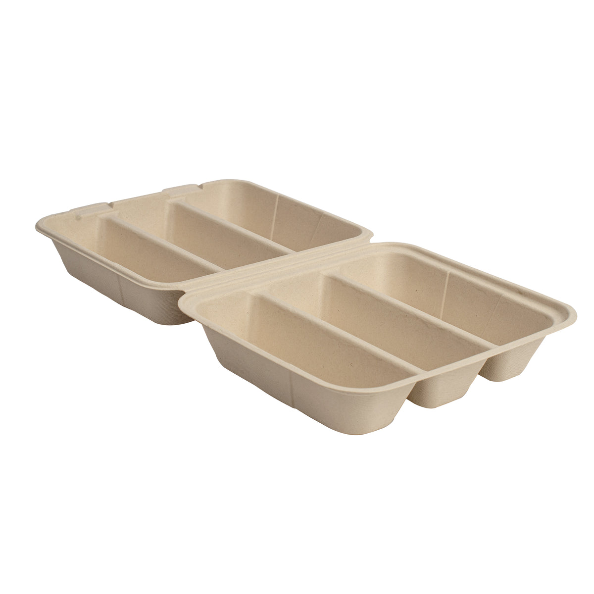 8" X 7" - 3 Section Taco Hinged Container - PFAS Free, Tan — Case of 200 (Item 43RH87TS3)