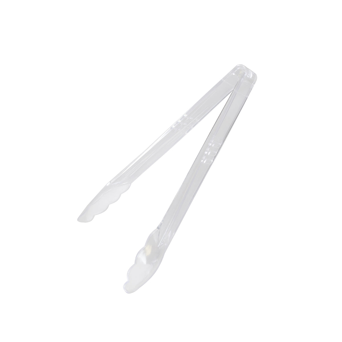 9" Scalloped Edge Tongs, PP, Clear — Case of 72 (Item T9999.CL)