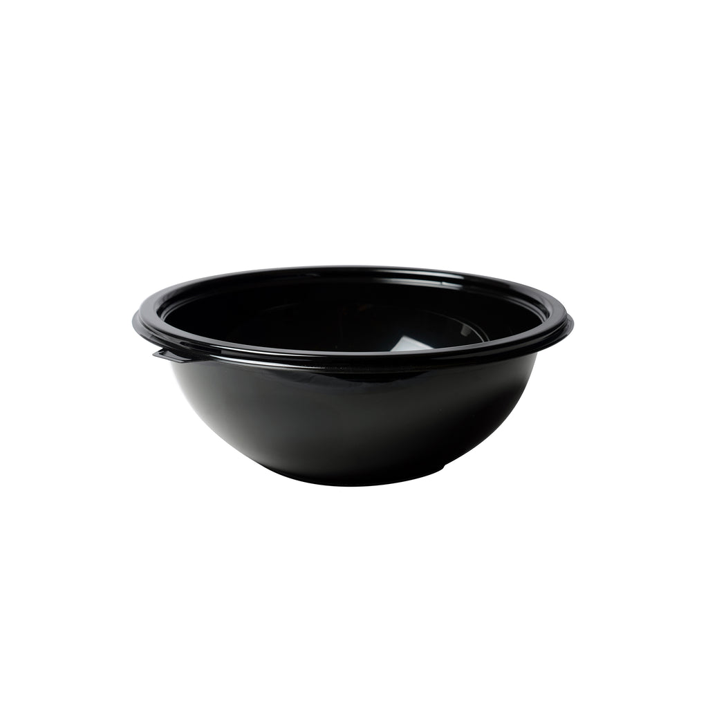 Black 32 oz PET salad bowl on a white background