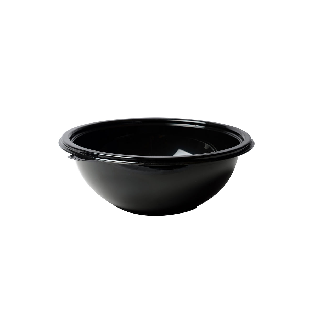 Black 32 oz PET salad bowl on a white background