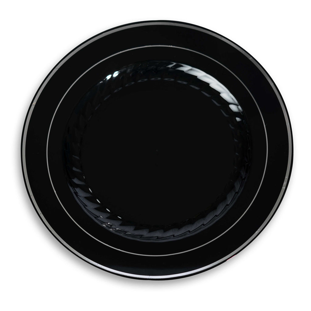 9" Plate, Black - Silver — Case of 120 (Item 509-BKS)