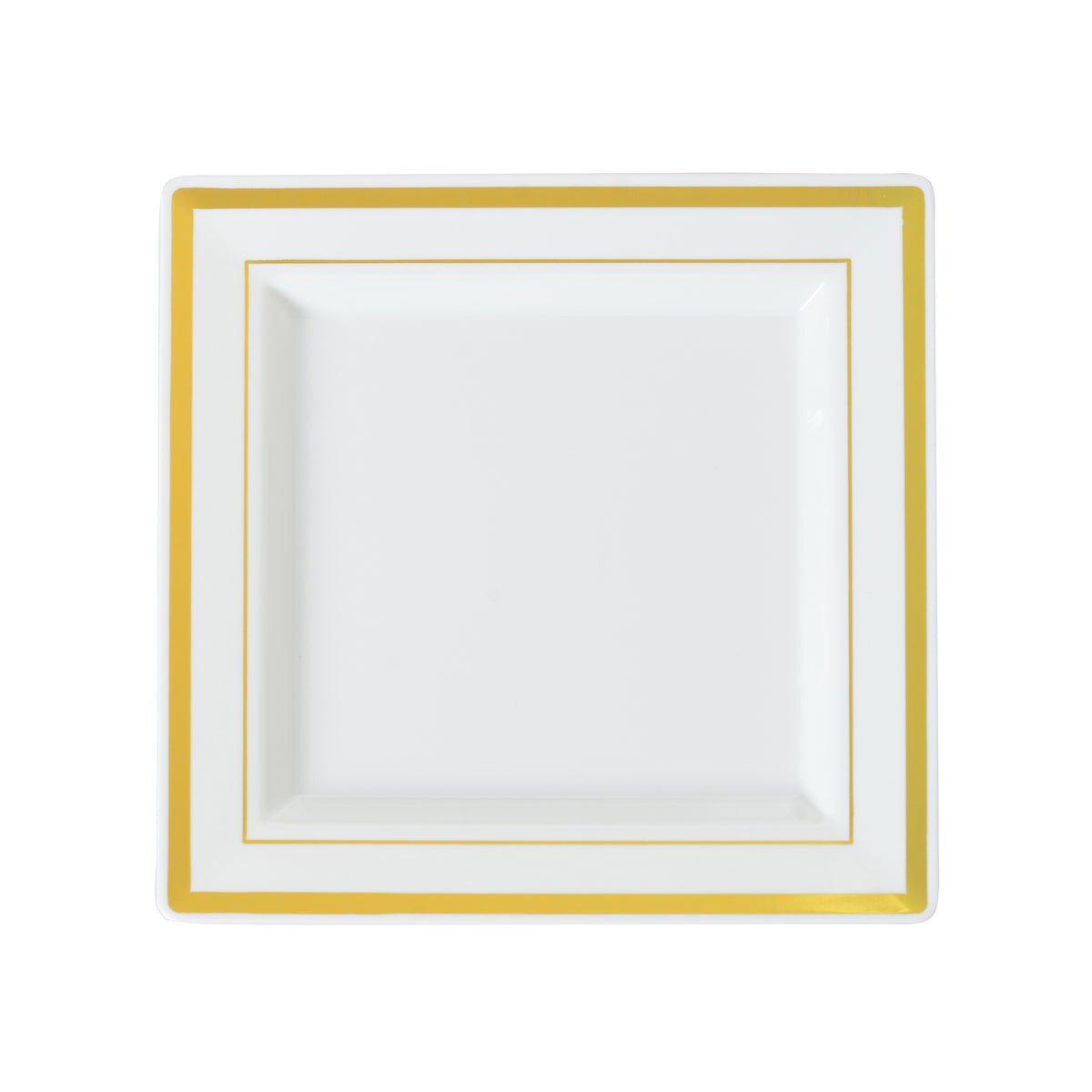 7.25" Square w/ Trim Dessert Plate, Bone w/ Gold — Case of 120 (Item 5507-BO)