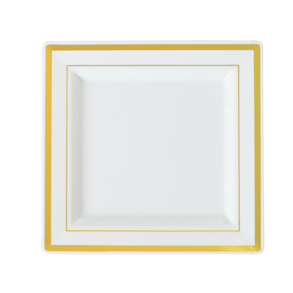 10" Square w/ Trim Salad Plate, Bone w/ Gold — Case of 120 (Item 5510-BO)