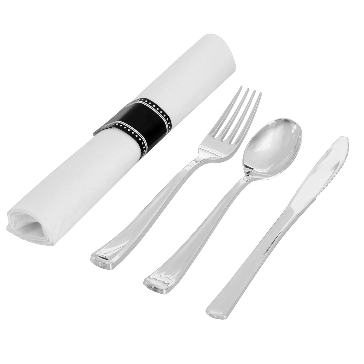 Rolled Cutlery F/S/K Set - Retail, Silver — Case of 100 (Item 7730)