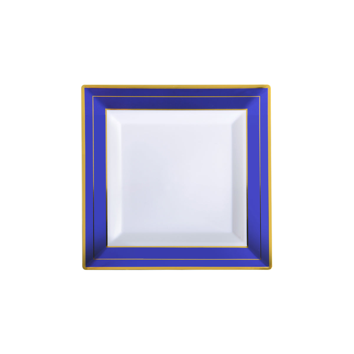 4.5" Square w/ Trim Cocktail Plate, White - Cobalt w/ Gold — Case of 120 (Item 5504-WH-BG)
