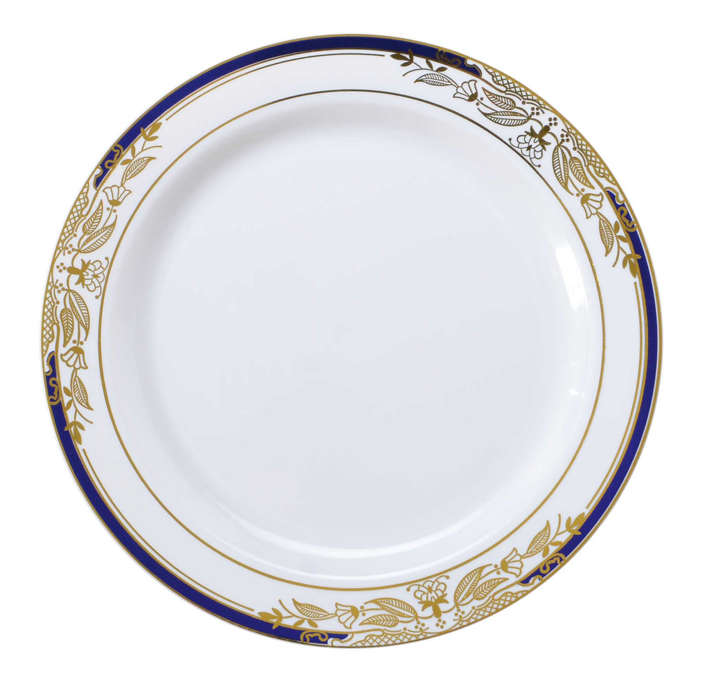 7.5" Salad Plate, White, Blue-Gold — Case of 120 (Item 4907-WHBG)