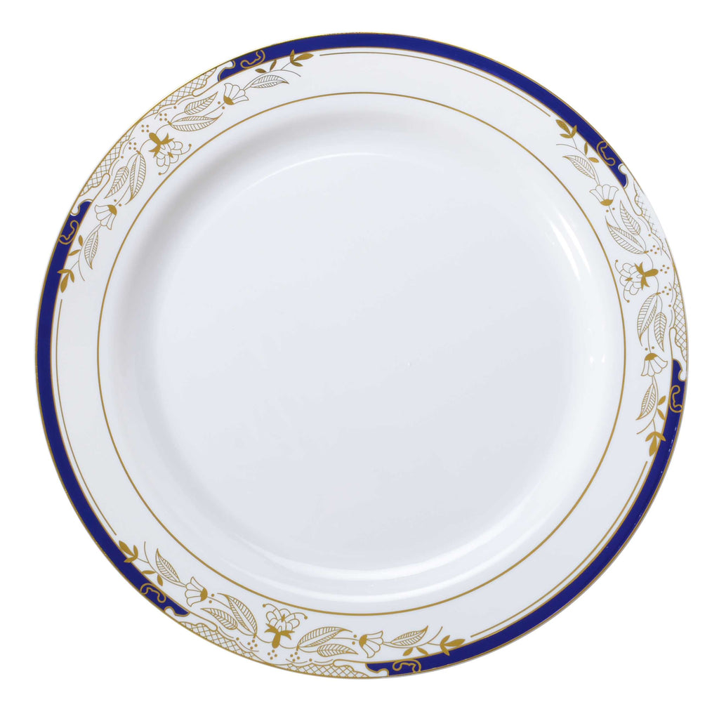10.25" Dinner Plate, White, Blue-Gold — Case of 120 (Item 4910-WHBG)