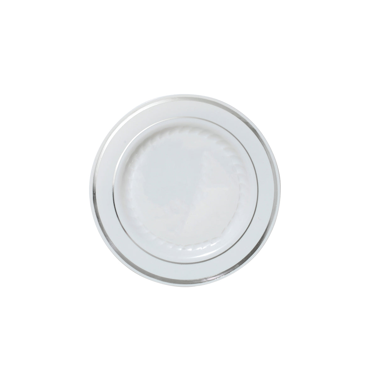 Round Foil Trim Plates Combo, 7.5" & 10.25", Wh/Sv Trim — Case of 6 (Item 1116050)