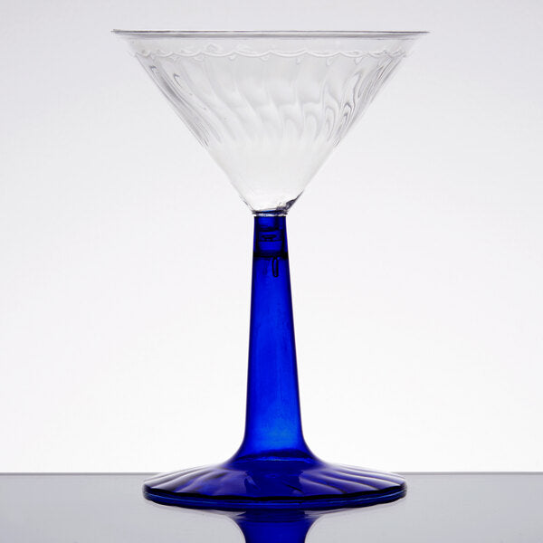 Fineline 6 oz. 2-Piece Plastic Martini with Cobalt Blue Base - 96/Case