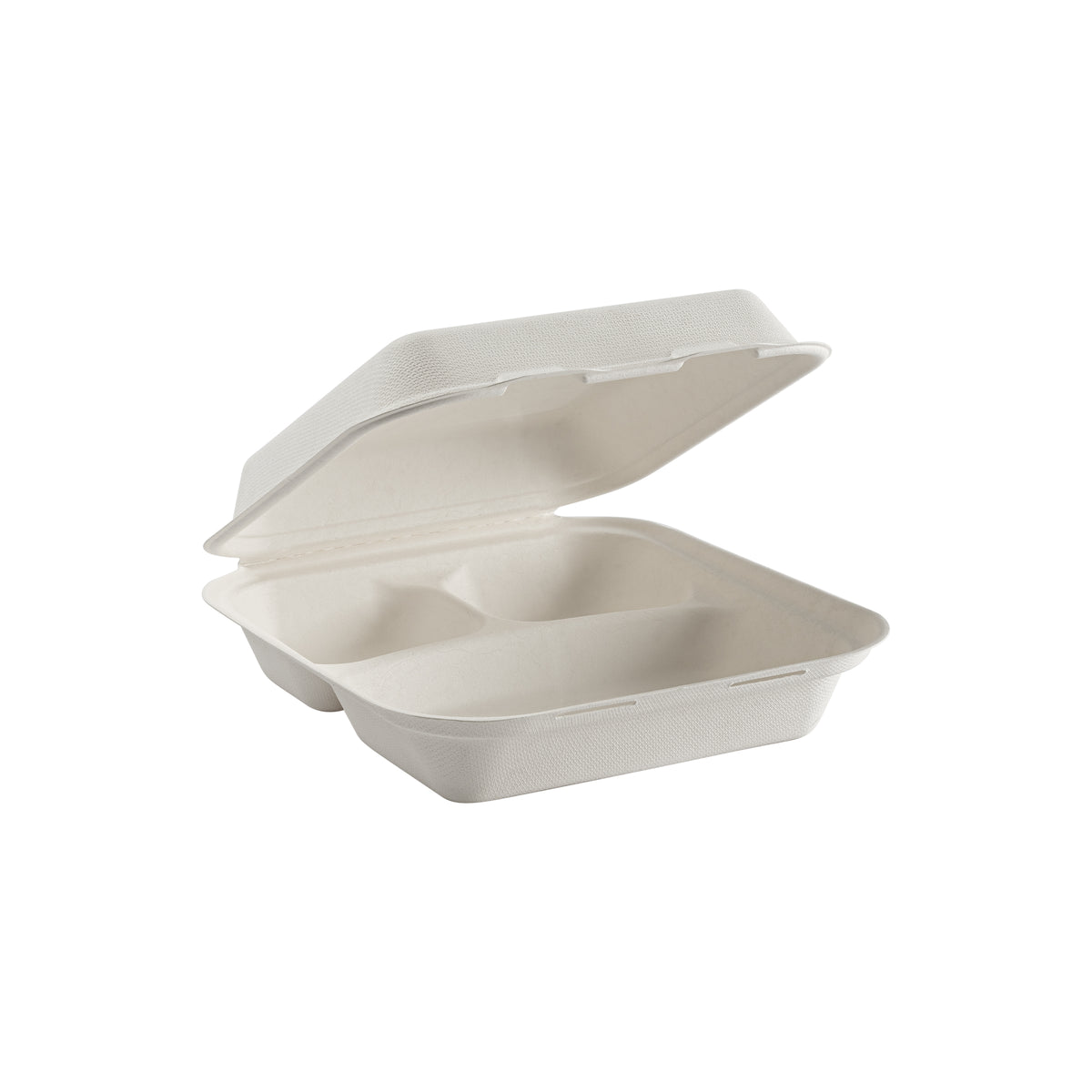 8" X 8" - 3 Section Hinged Container - PFAS Free, White — Case of 200 (Item 47BCS093NIA)