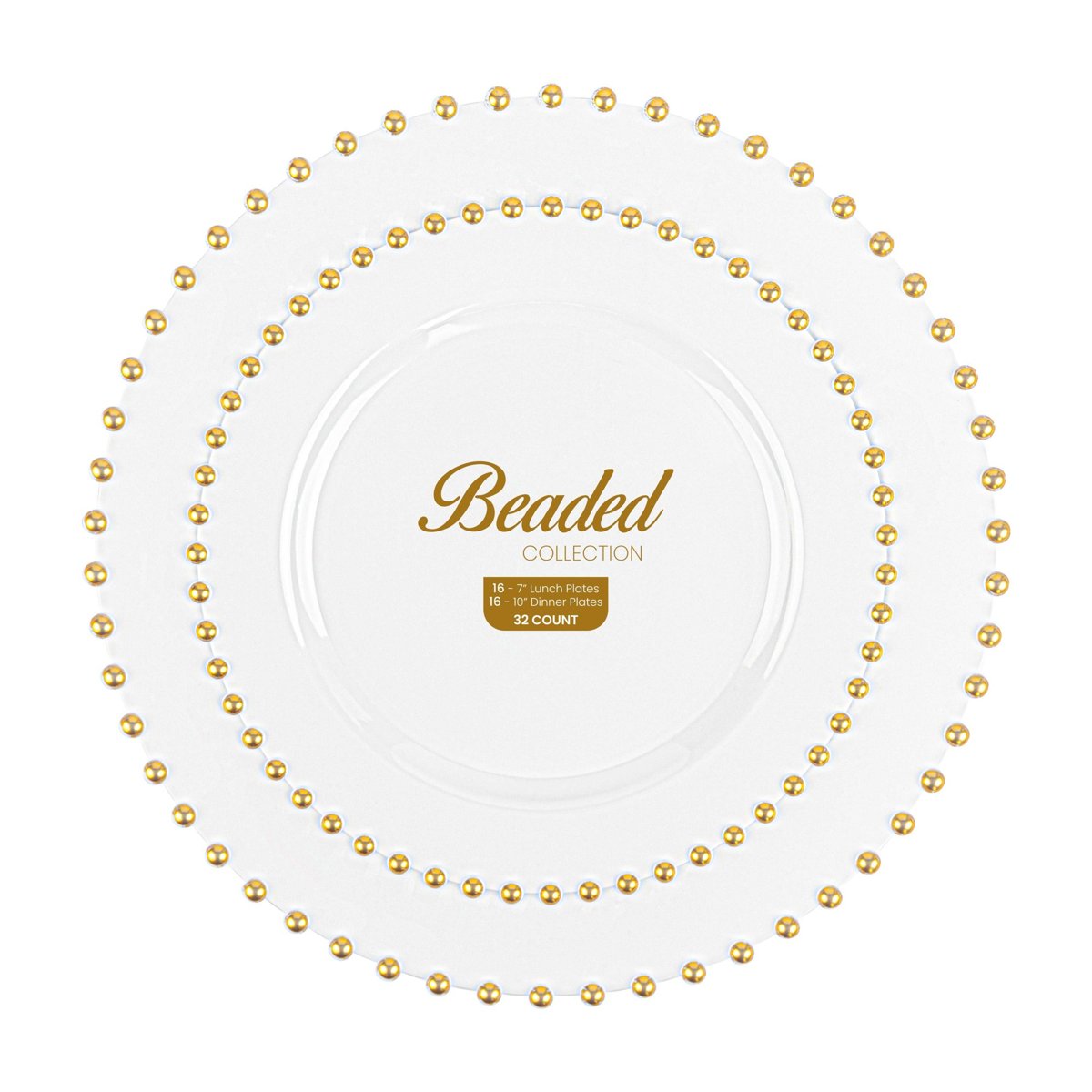 Beaded Collection Plates Combo 7" + 10" - White/Gold (BST-4393)