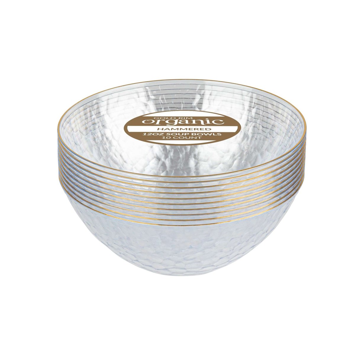 Hammered 12 oz Clear & Gold Rim Bowls (BST-4214)