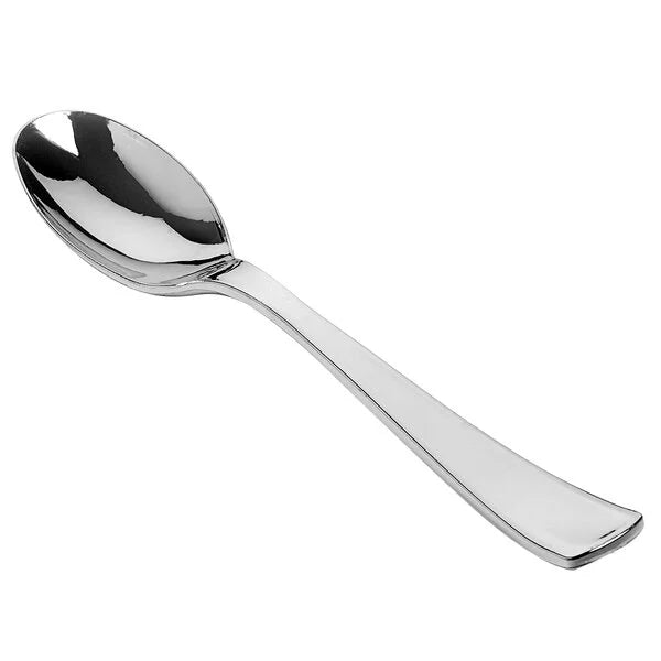Fineline 10" Heavy Weight Silver Plastic Serving Spoon - 60/Case