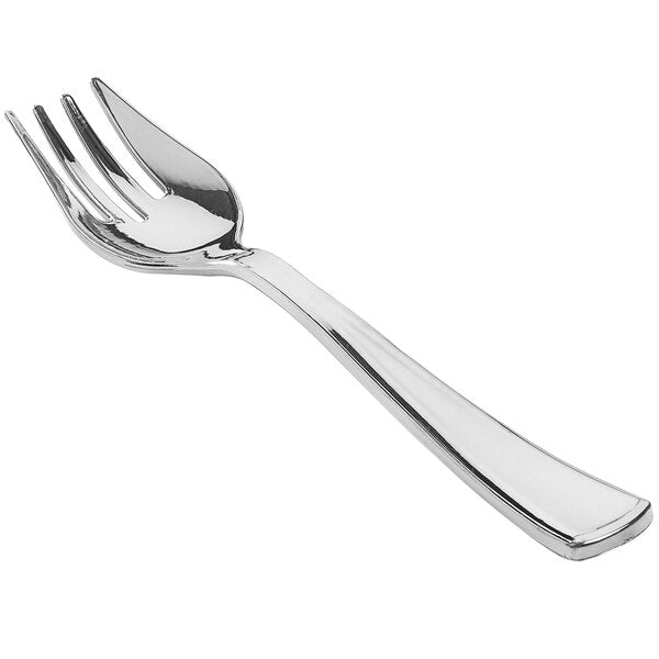 Fineline 10" Heavy Weight Silver Plastic Serving Fork - 60/Case