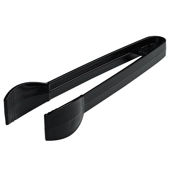 Fineline 7" Black Disposable Ridged Plastic Tongs - 48/Case