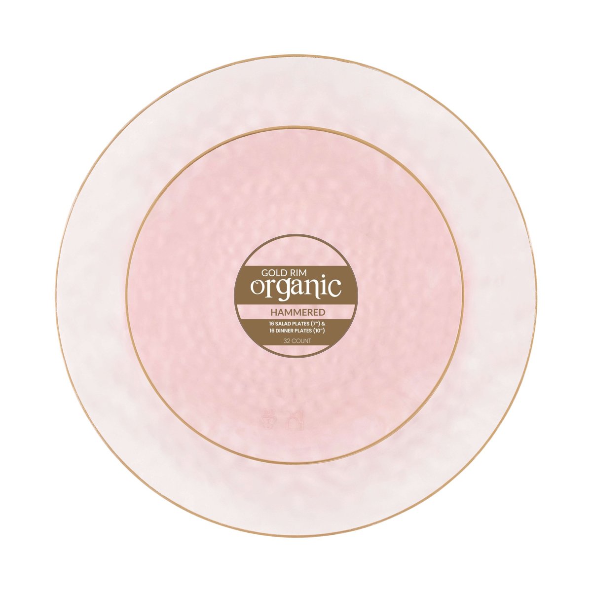 Organic Hammered Gold Rim Plates Combo 7" + 10" - Pink (BST-4011)
