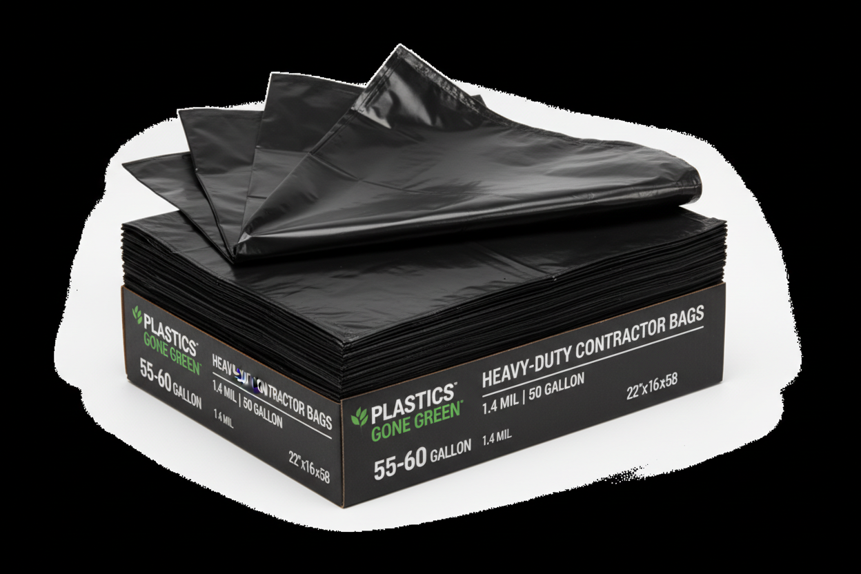 22"x 16"x 58" equivalent to 1.4 Mil Black 55 to 60 Gallon 100 Per Case