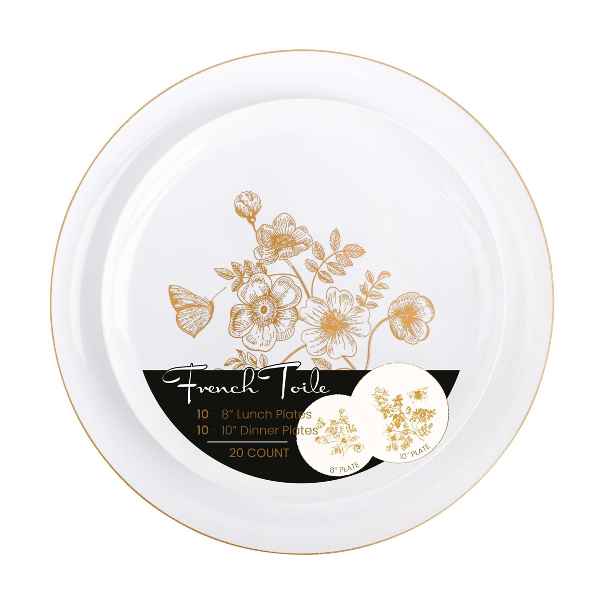 French Toile Plates Combo 8" + 10" - Gold/White (BST-4476)