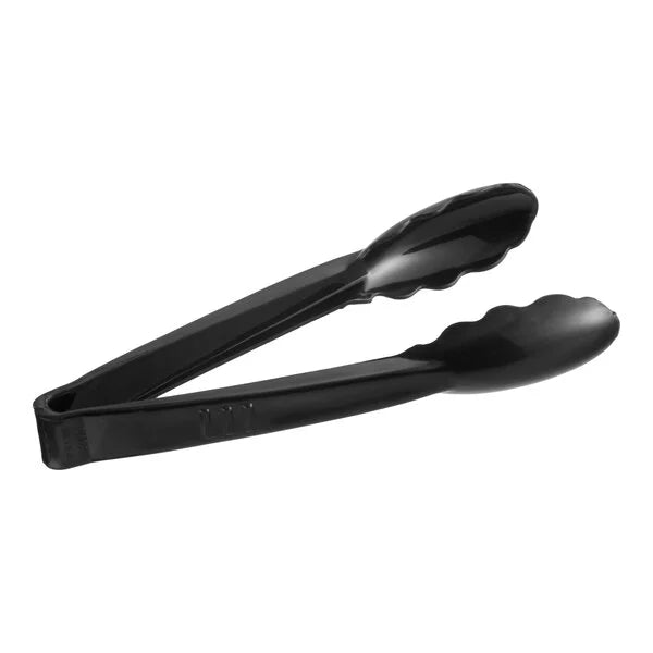 Fineline 7 1/2" Extra Heavy-Duty Black Disposable Polypropylene Tongs - 24/Case