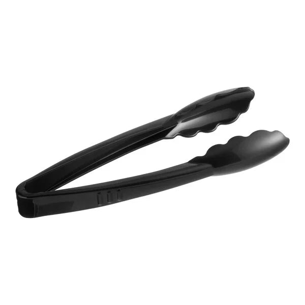 9" Scalloped Heavy Duty Tongs, Black — Case of 24 (Item 3390-BK)