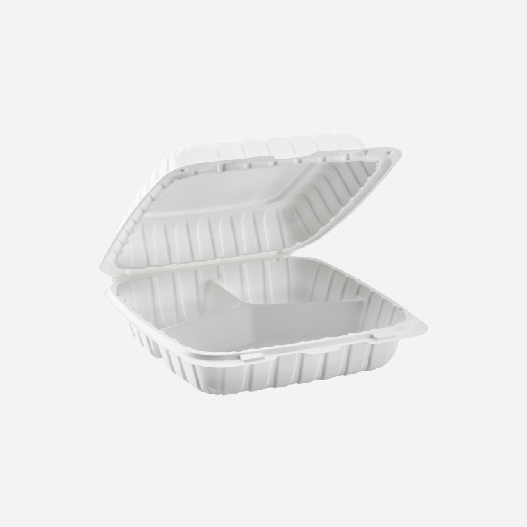 HINGED CONTAINERS 9" x 9" White Hinged PP 3 compartment