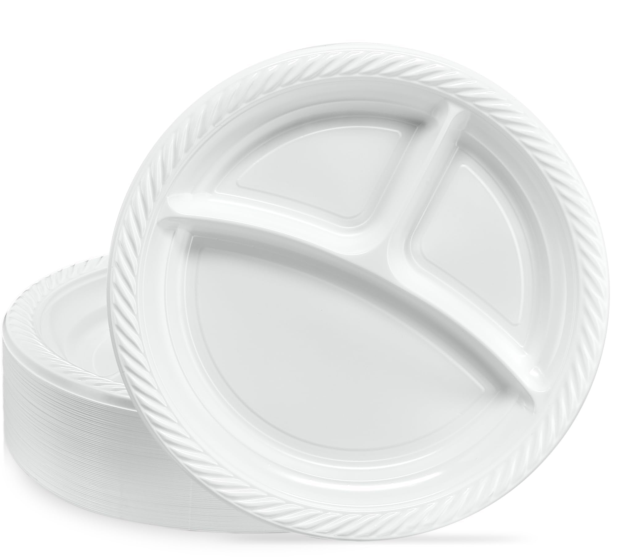 White 9" Plastic Plate with 3 Compartments