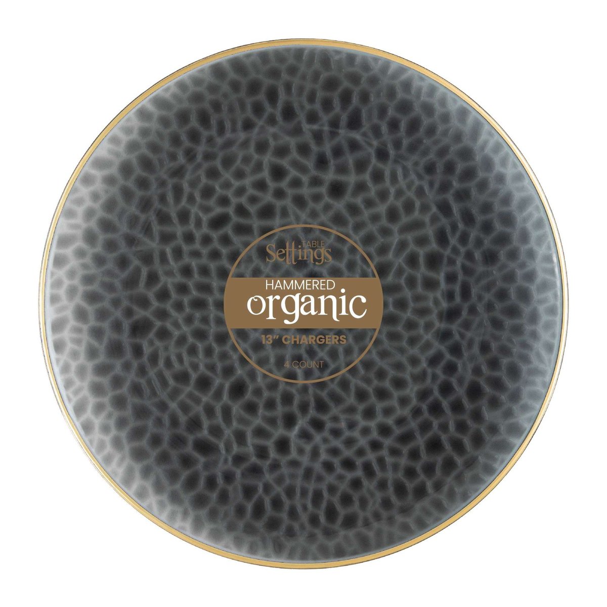 13" Hammered Charger Plates, Gold Rim - Black Translucent (BST-3914)
