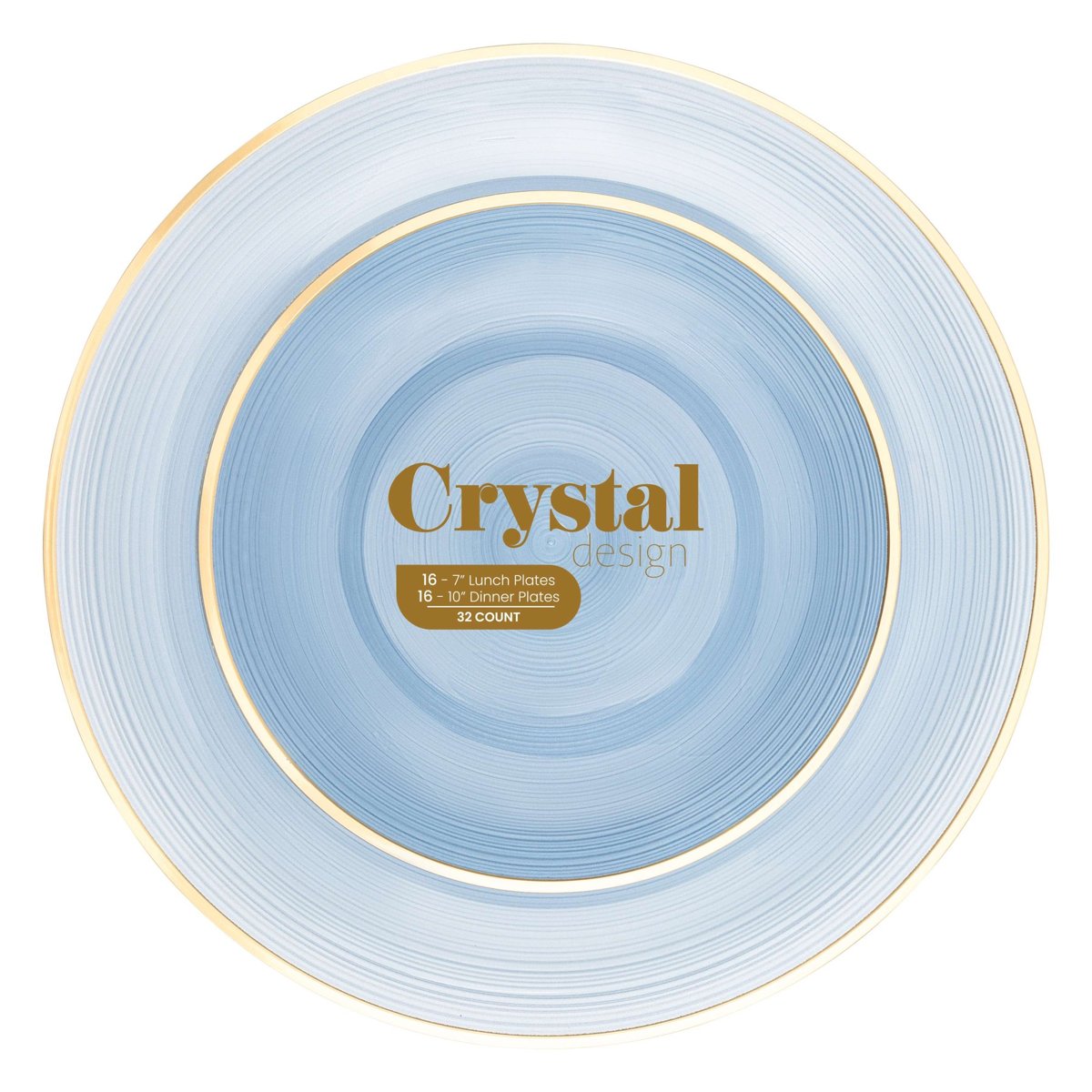 Crystal Design Gold Rim Plates Combo 7" + 10" - Blue (BST-4387)