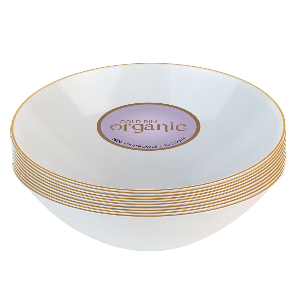 Organic Bowls - 16 oz (12/10 ct) White/Gold Rim (BST-2805)