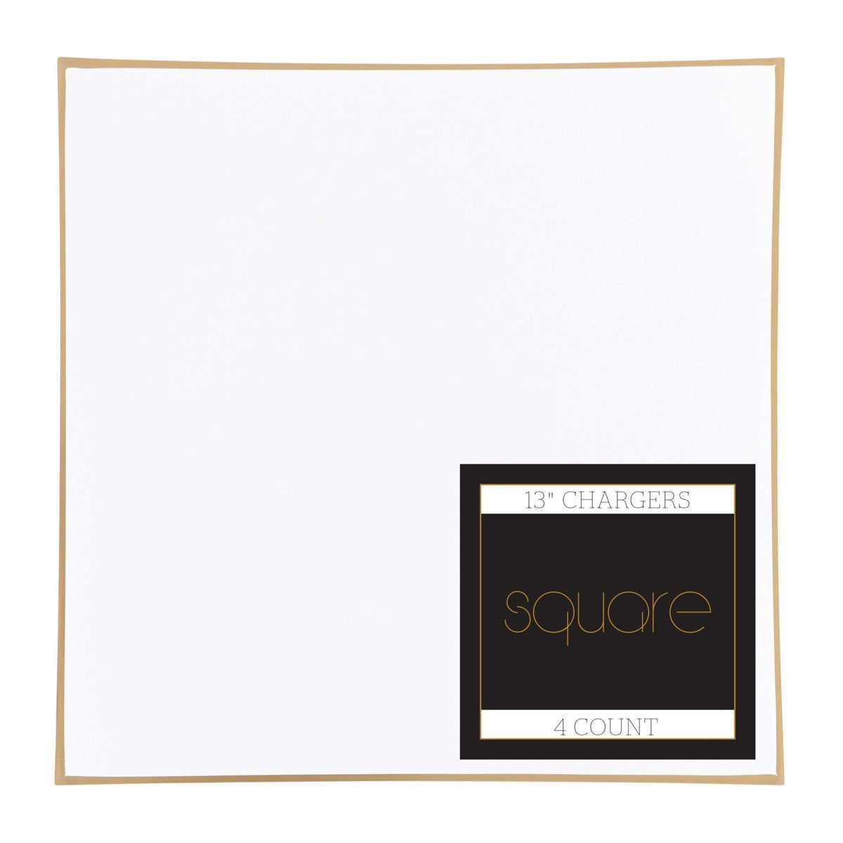 13" Square Flat Charger Plates - White/Gold Rim (BST-4375)