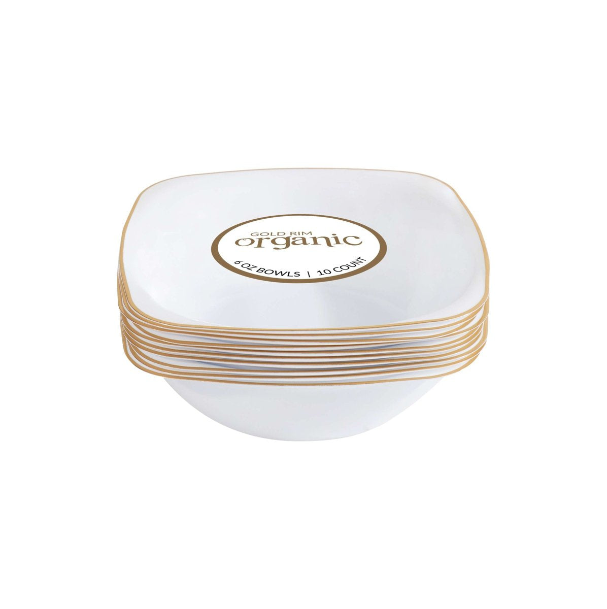 Organic Square White & Gold Rim Bowls - 6 oz (24/10 ct) (BST-4287)