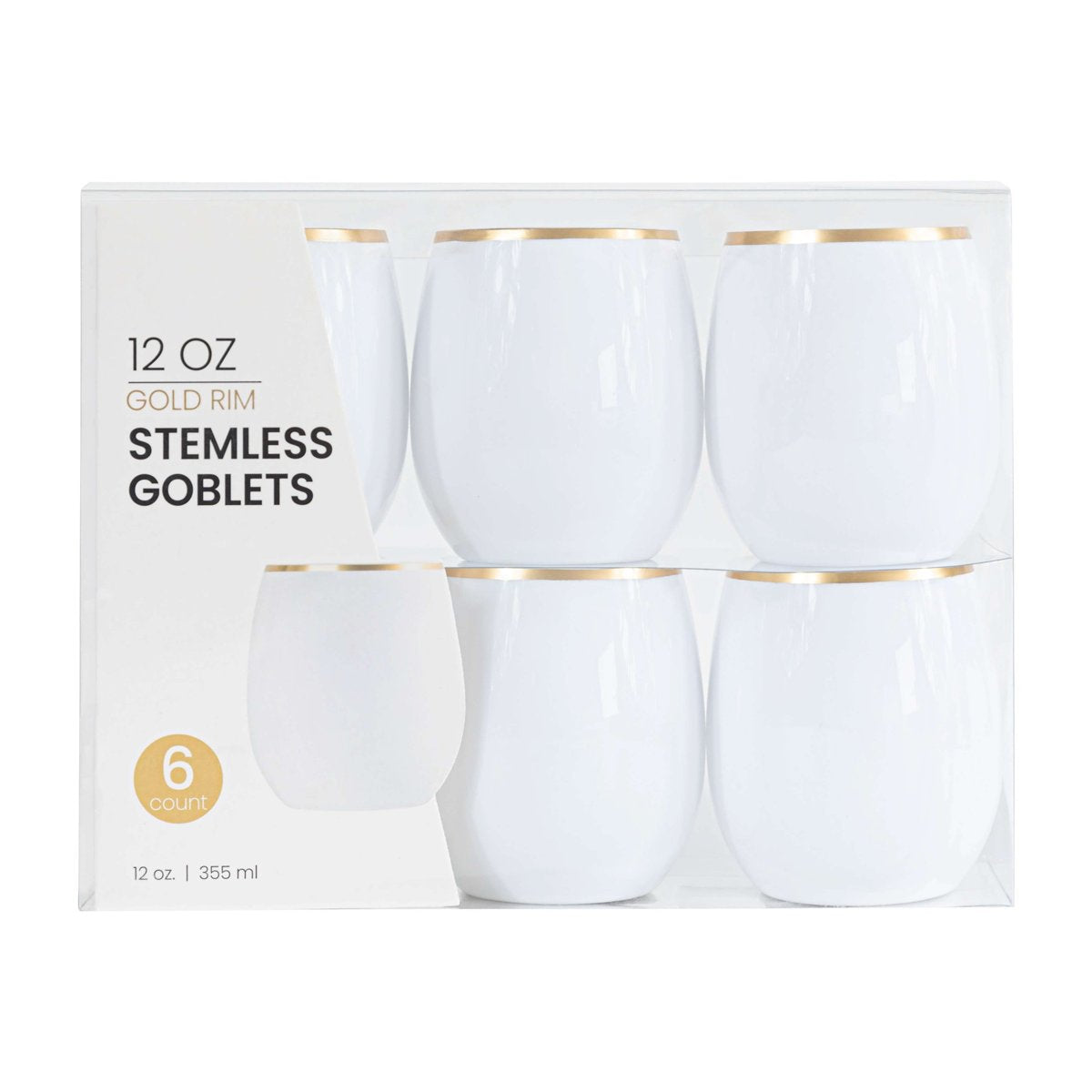 White & Gold Rim Stemless Goblets 12 oz (BST-4135)