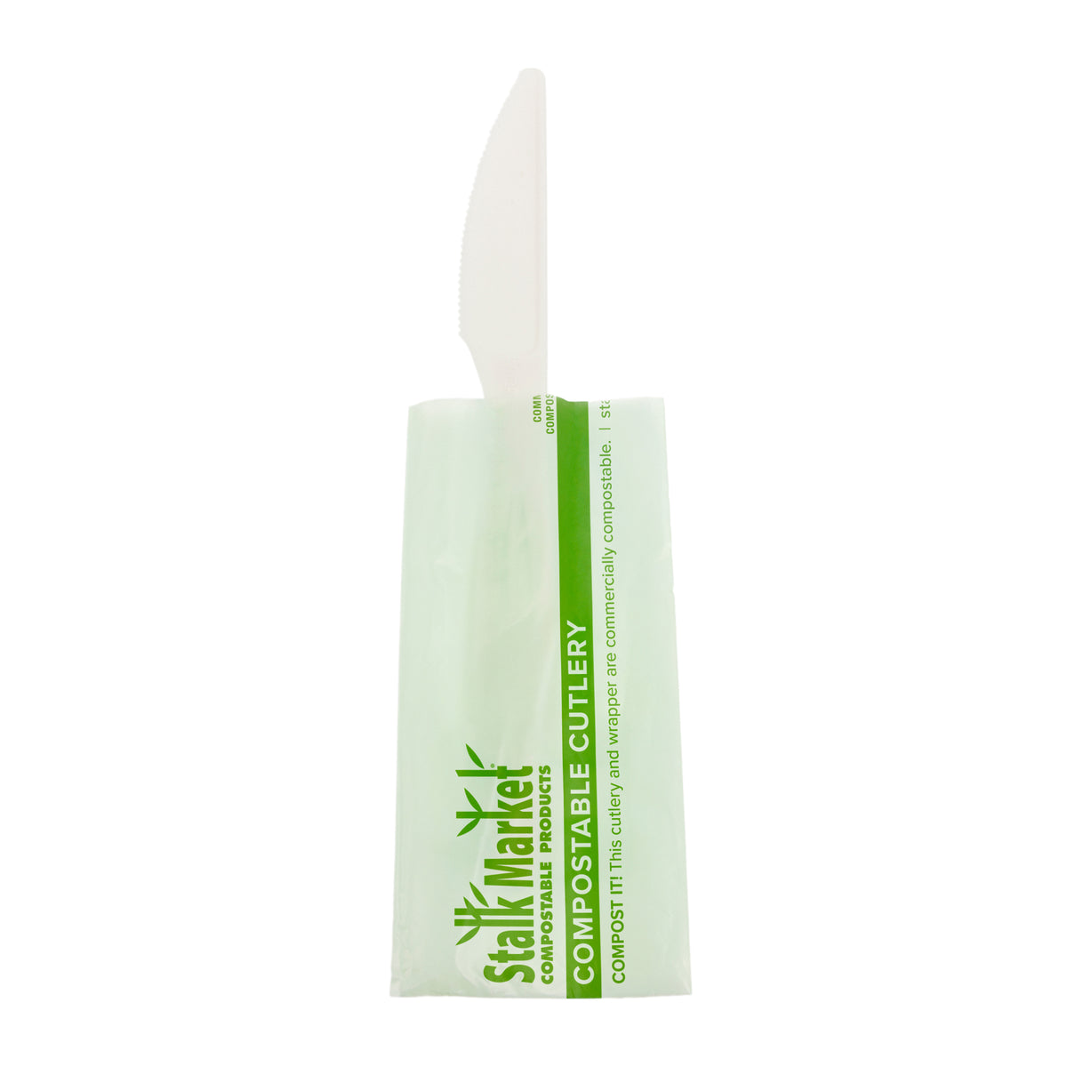 Wrapped 6.5" Knife Leaf Style, CPLA, White — Case of 750 (Item 47CPLA001INV.WH)