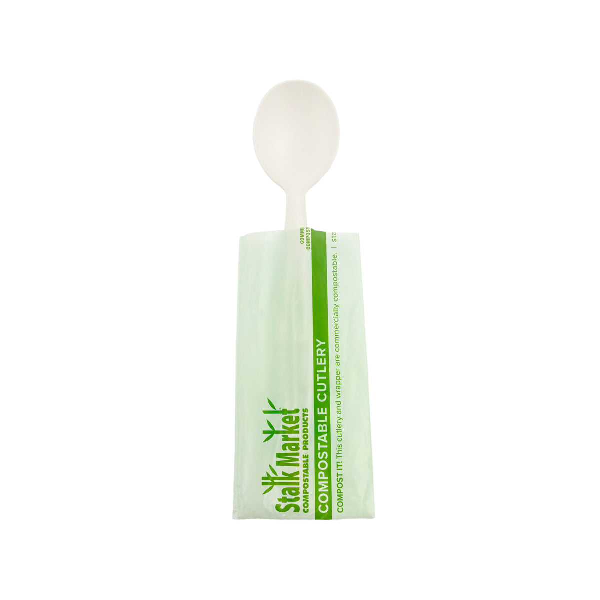 Wrapped 6.5" Spoon Leaf Style, CPLA, White — Case of 750 (Item 47CPLA003INV.WH)